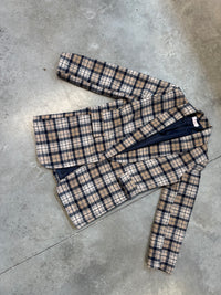 Karierter Long Blazer/ Kurz Mantel in Beige/Navy