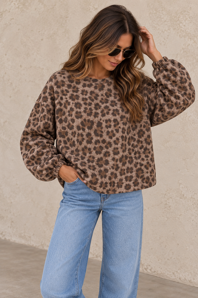 Sweater mit Rückenstickerei CREME DE LA CREME LEO Taupe/Chocolate