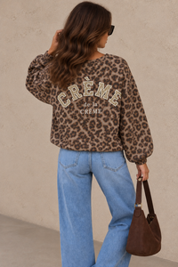 Sweater mit Rückenstickerei CREME DE LA CREME LEO Taupe/Chocolate