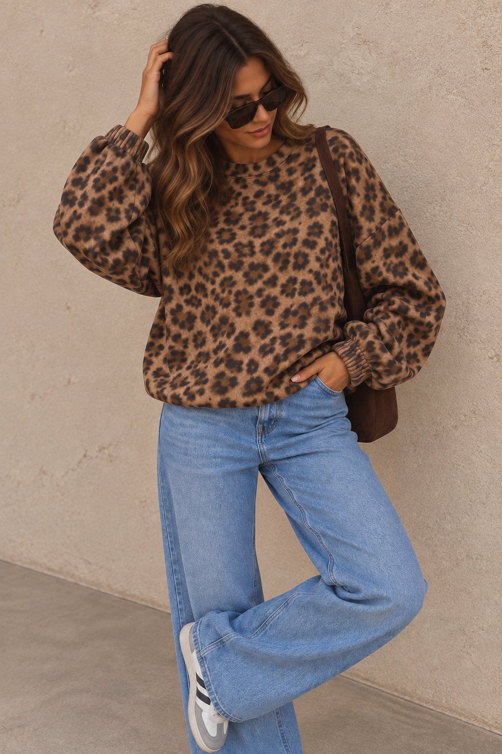Sweater mit Rückenstickerei CREME DE LA CREME LEO Caramel/Schwarz