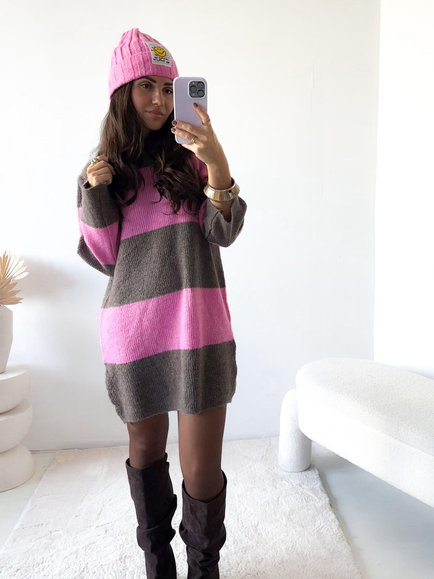 Strickkleid BIG STRIPES Taupe pink