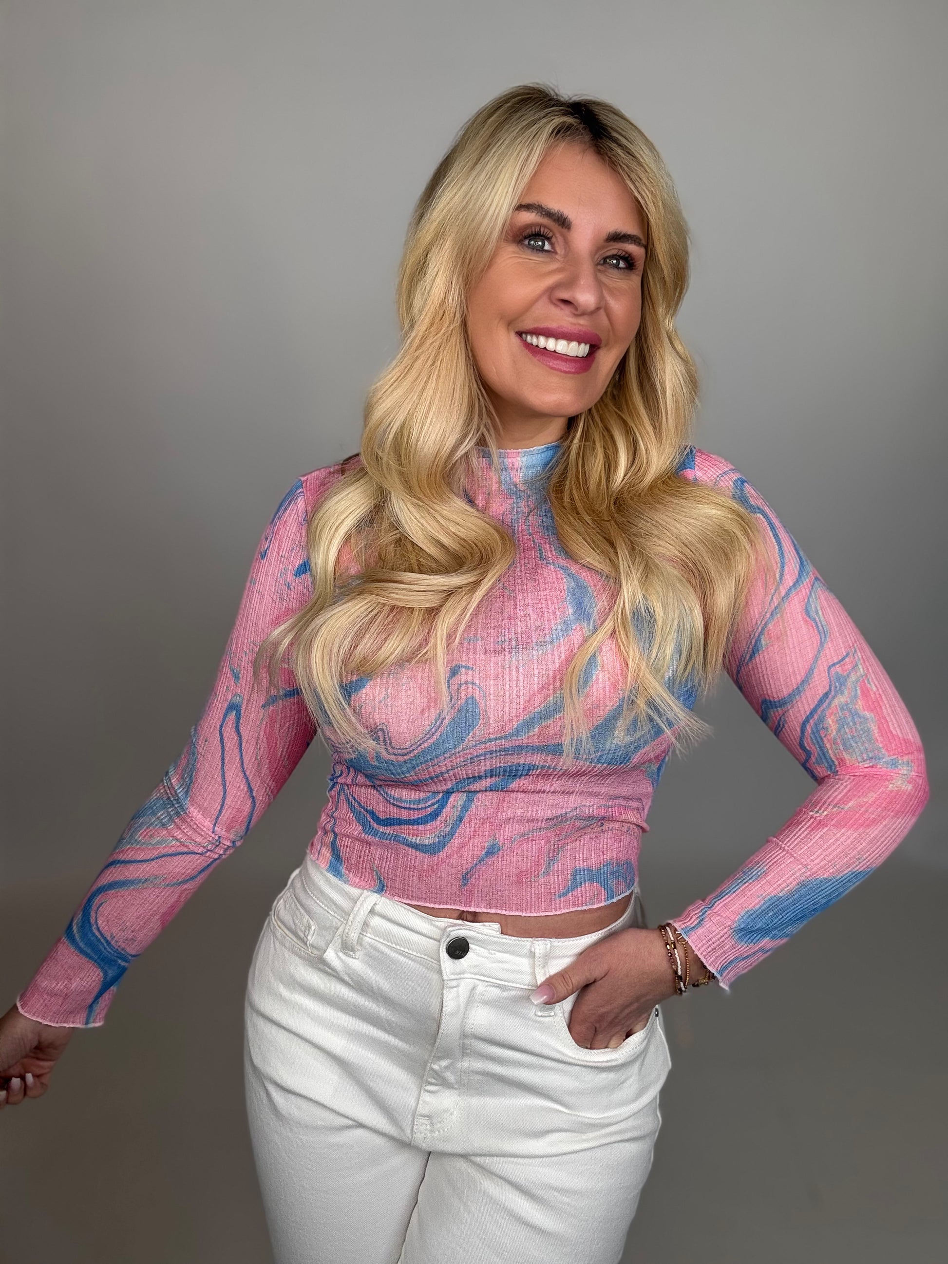 Longsleeve BATIK BOOM rosa/blau/pink – Trag's mit Fassung