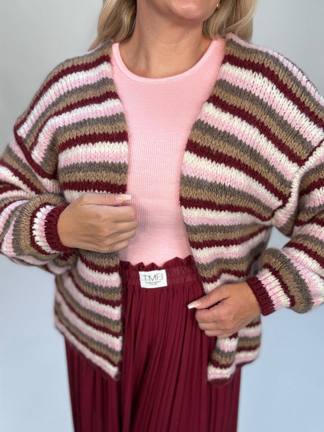 Signature Cardigan COZY STRIPES burgundy/rose/beige
