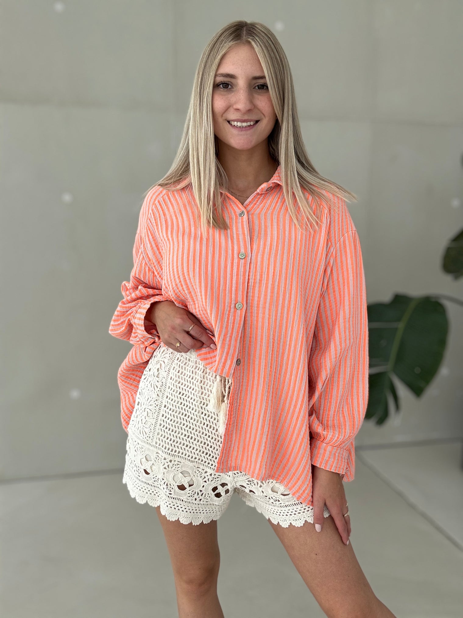 Musselin Bluse creme ZARTE STREIFEN hellorange