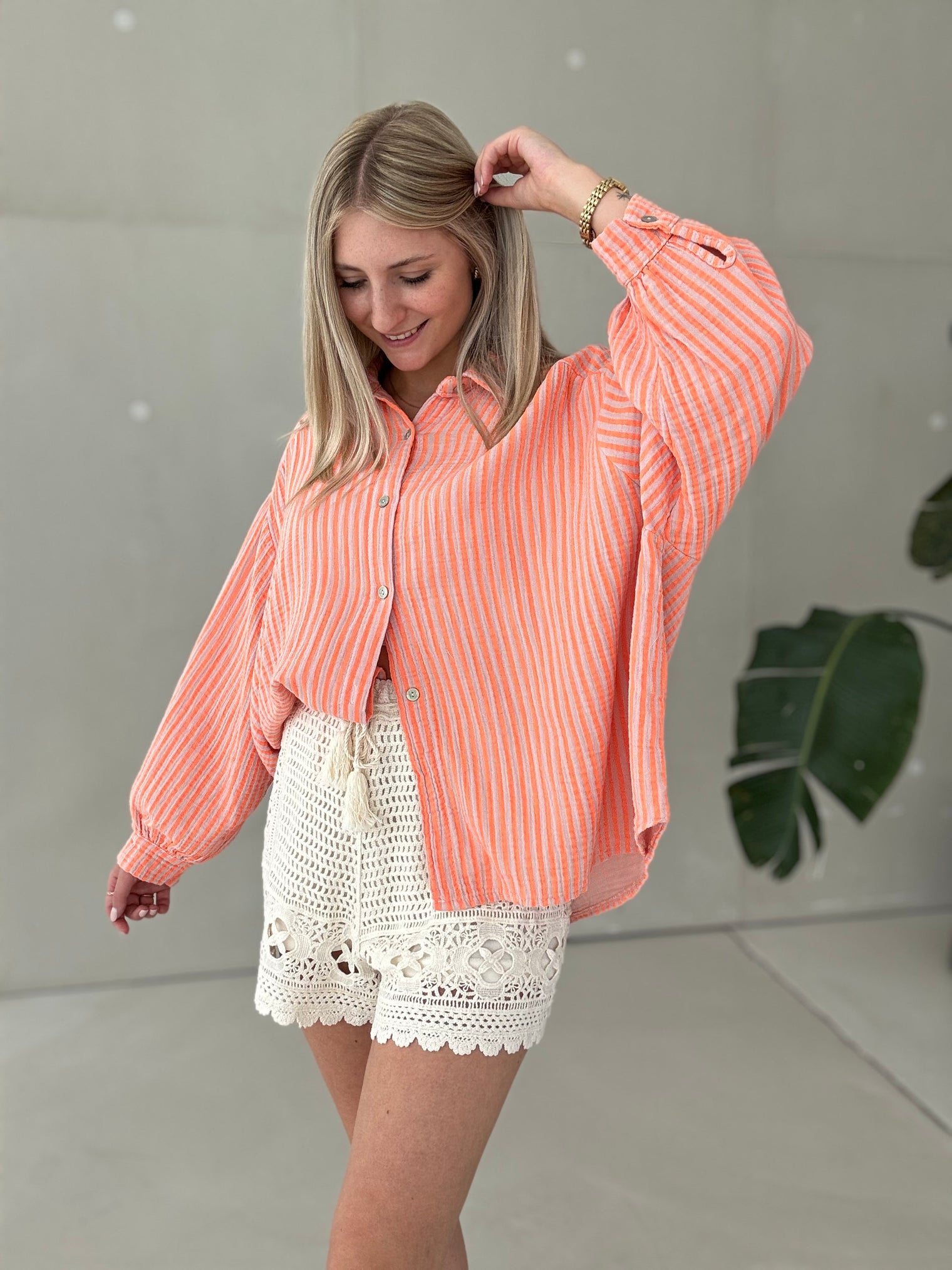 Musselin Bluse creme ZARTE STREIFEN hellorange