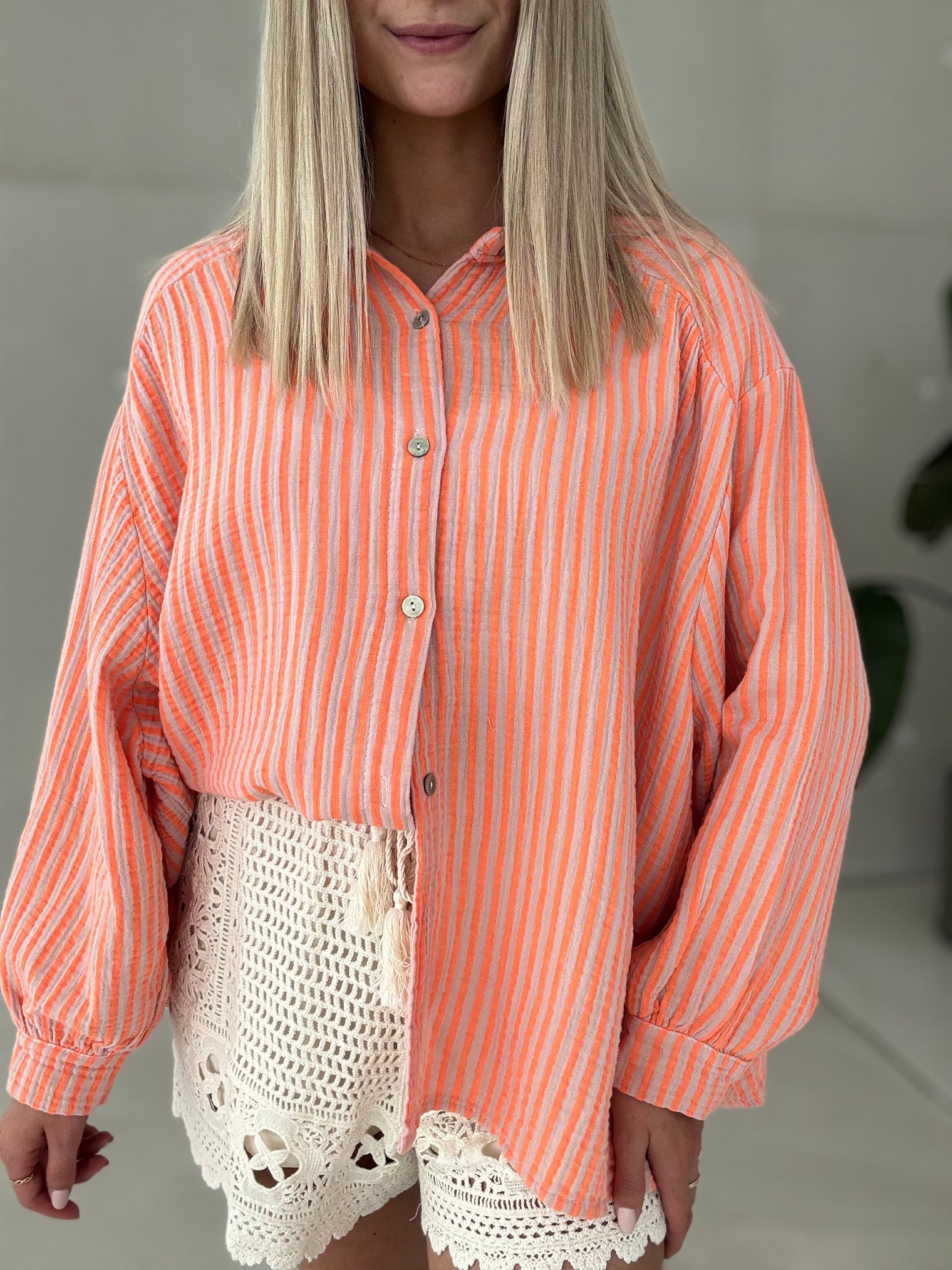 Musselin Bluse creme ZARTE STREIFEN hellorange