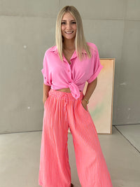 Stylische Musselin Hose rosa ZARTE STREIFEN orange