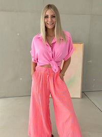 Bluse kurzarm HOT Rosa zum knoten