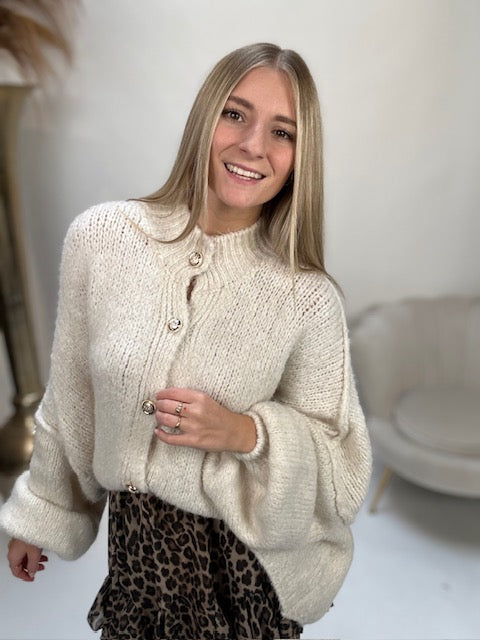 Strickjacke SUPER SOFT creme mit Knopfleiste LONG