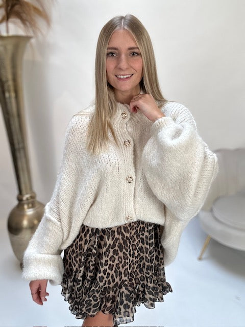 Strickjacke SUPER SOFT creme mit Knopfleiste LONG