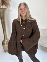 Strickjacke SUPER SOFT dunkelbraun mit Knopfleiste LONG