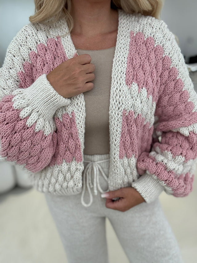 Häkelstrickjacke BALLERINA ROSA Streifen creme