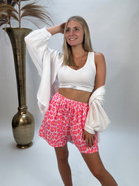 Stylische Musselin Shorts weiß LEO POWER pink/rosa/orange