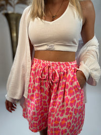 Stylische Musselin Shorts weiß LEO POWER pink/rosa/orange