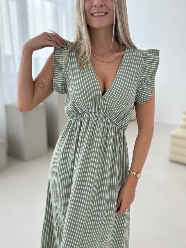 Musselin Kleid soft olive ZARTE STREIFEN weiß