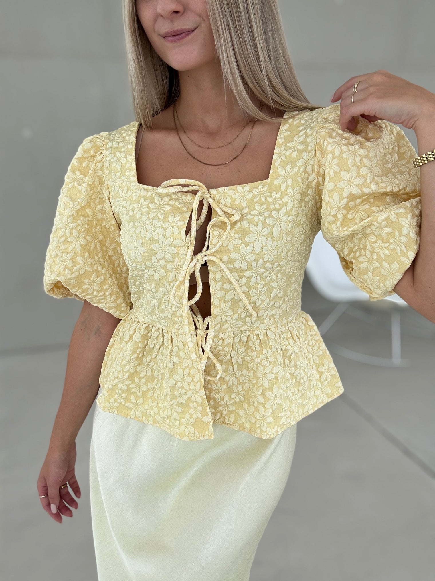 Blusenoberteil Puffärmel SOFT YELLOW