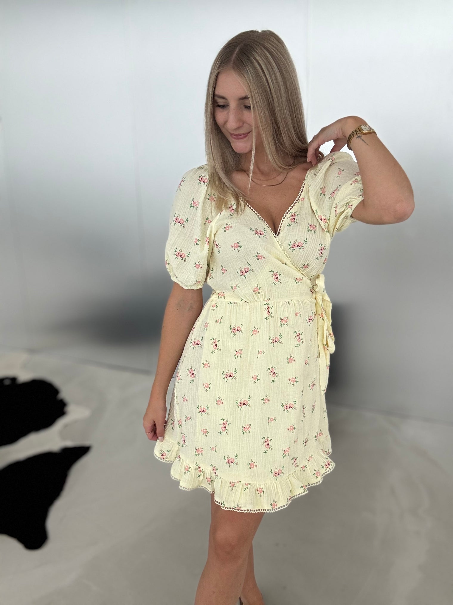 Musselin Wickelkleid SWEET LITTLE FLOWERS buttermilk lemon