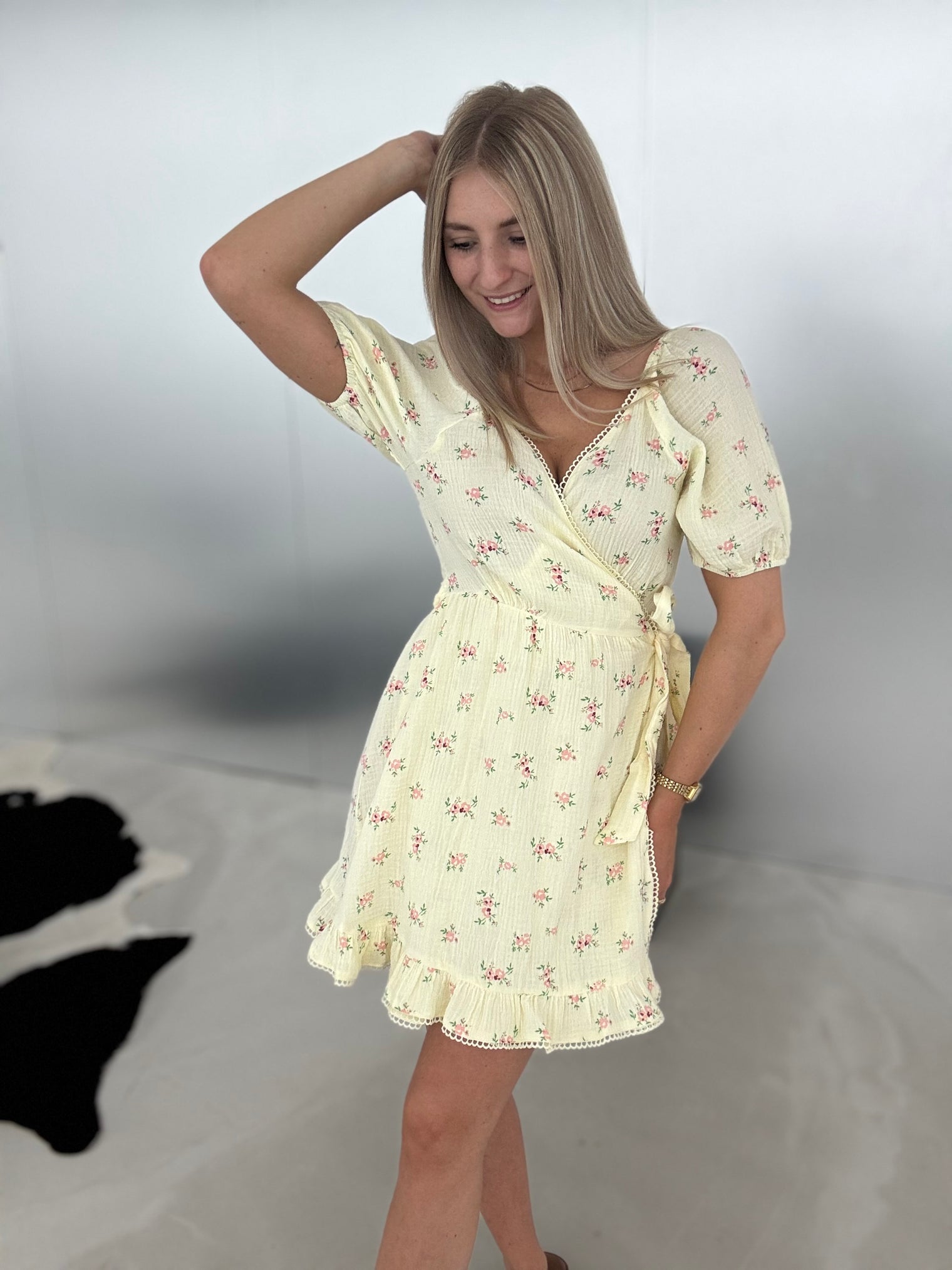 Musselin Wickelkleid SWEET LITTLE FLOWERS buttermilk lemon