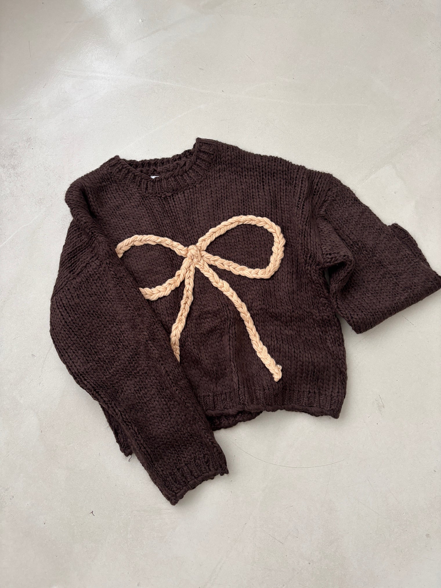 Strickpullover dark chocolate BOW LOVE toffee