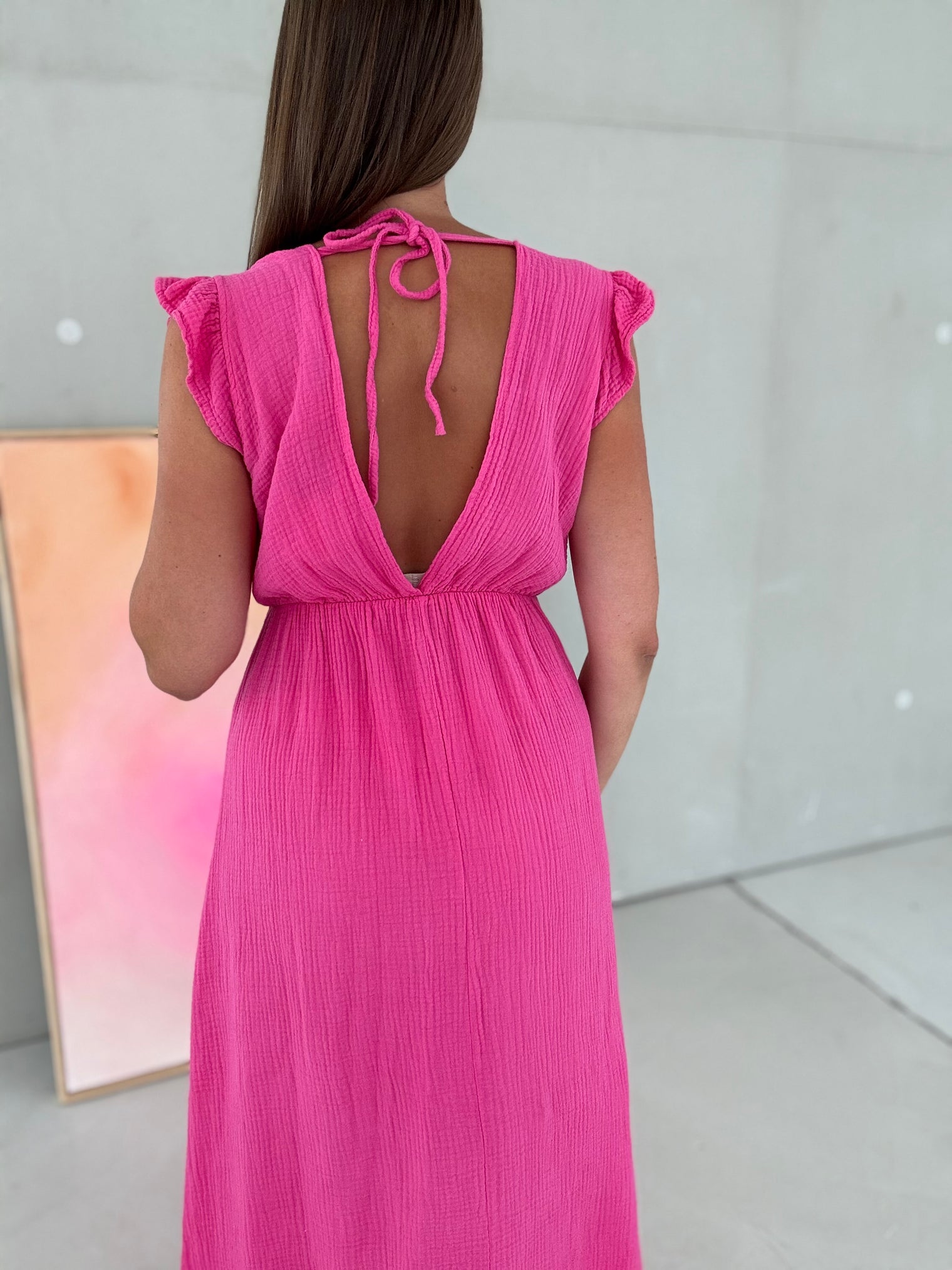 Signature Musselin Kleid FUCHSIA