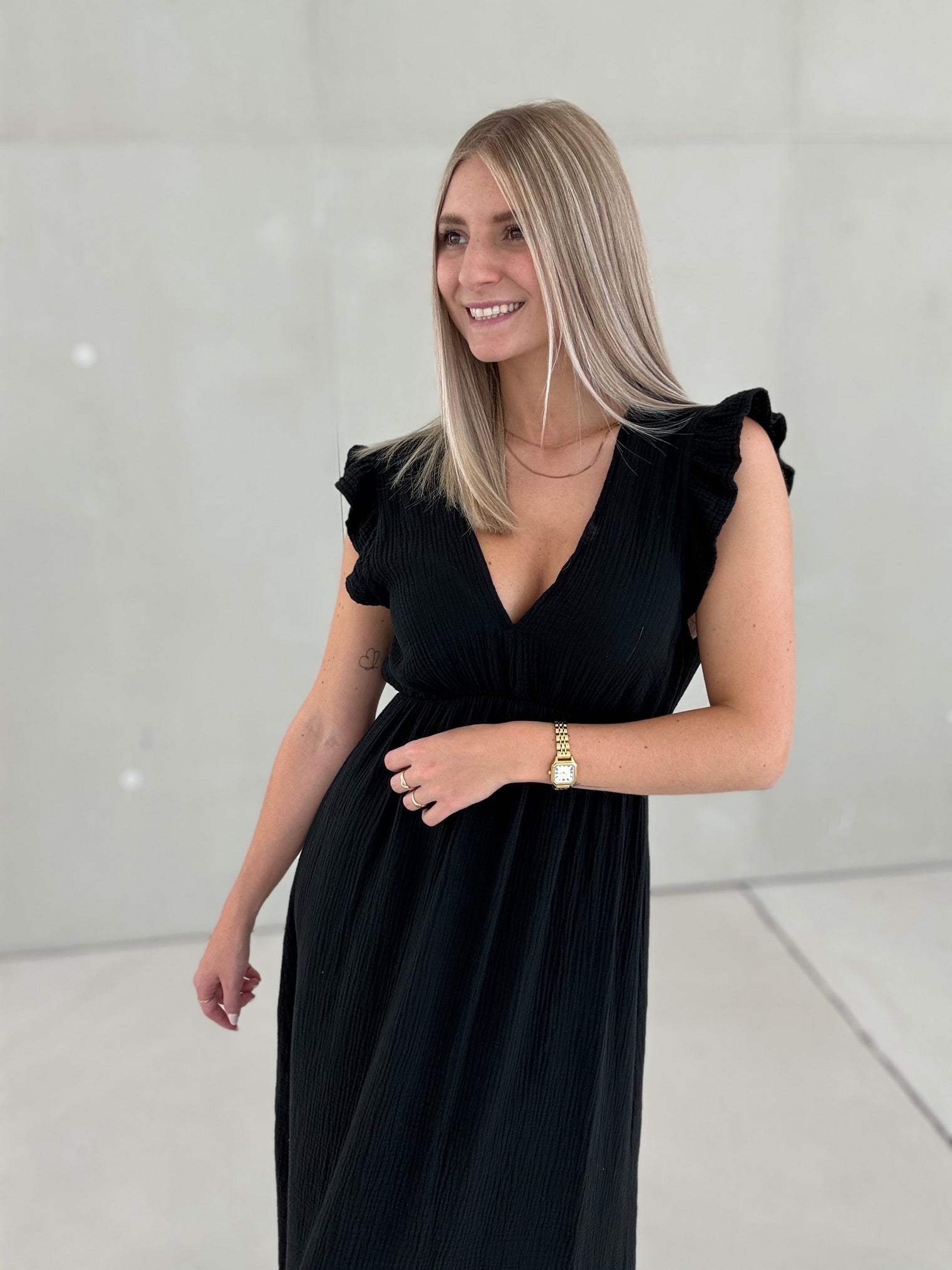 Signature Musselin Kleid BLACK