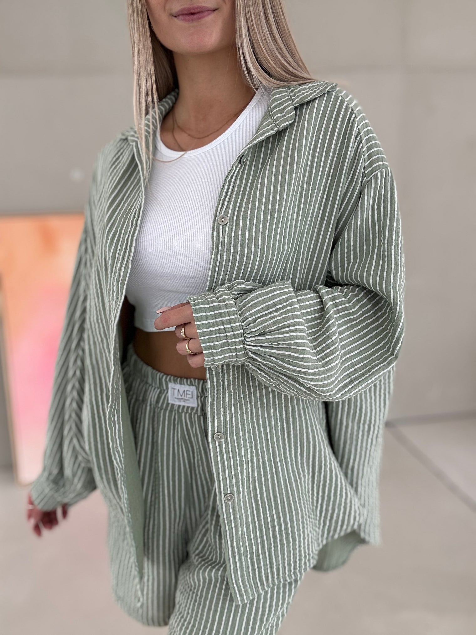 Musselin Bluse olive SOFT STRIPES white