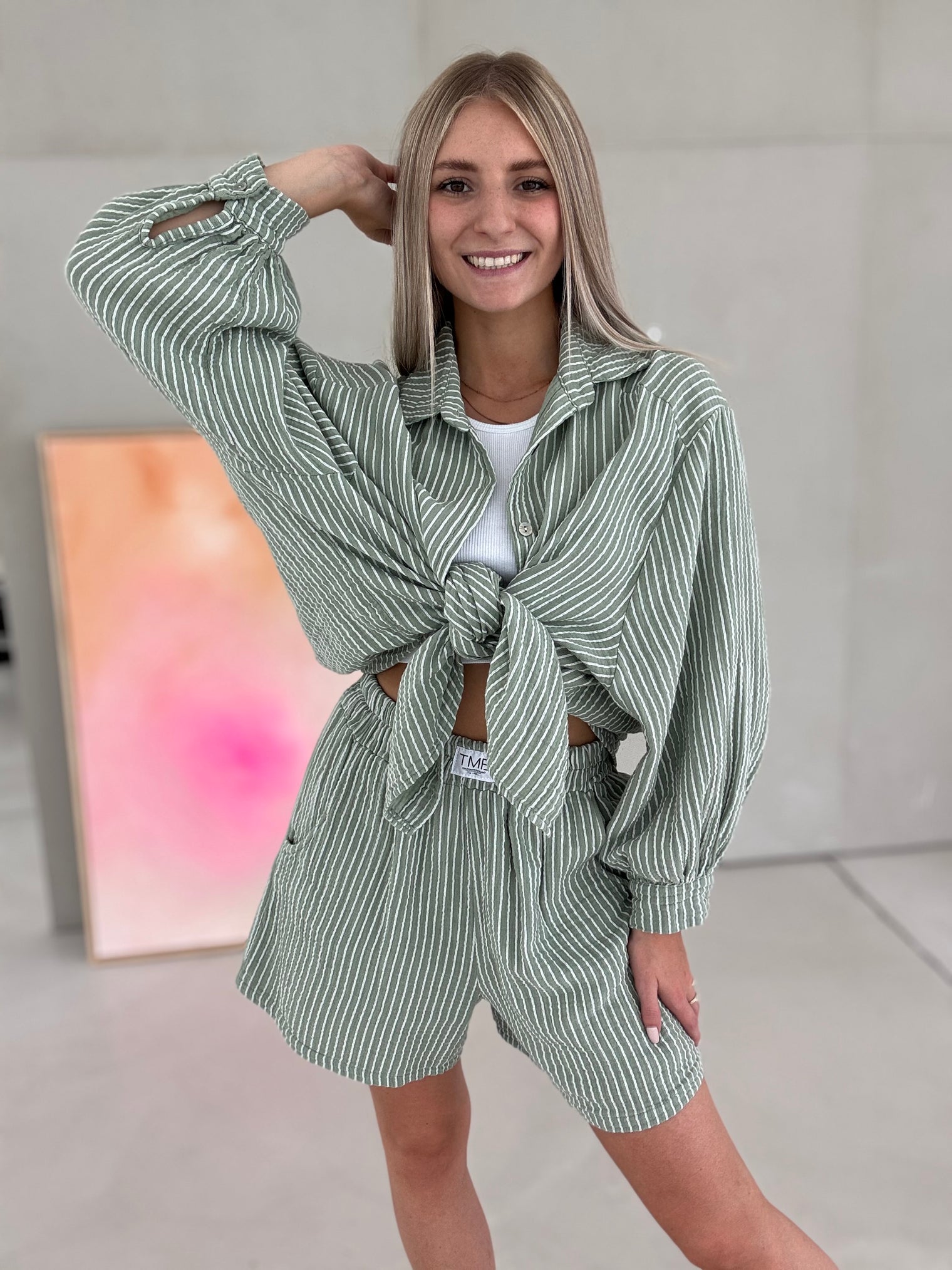 Musselin Bluse olive SOFT STRIPES white