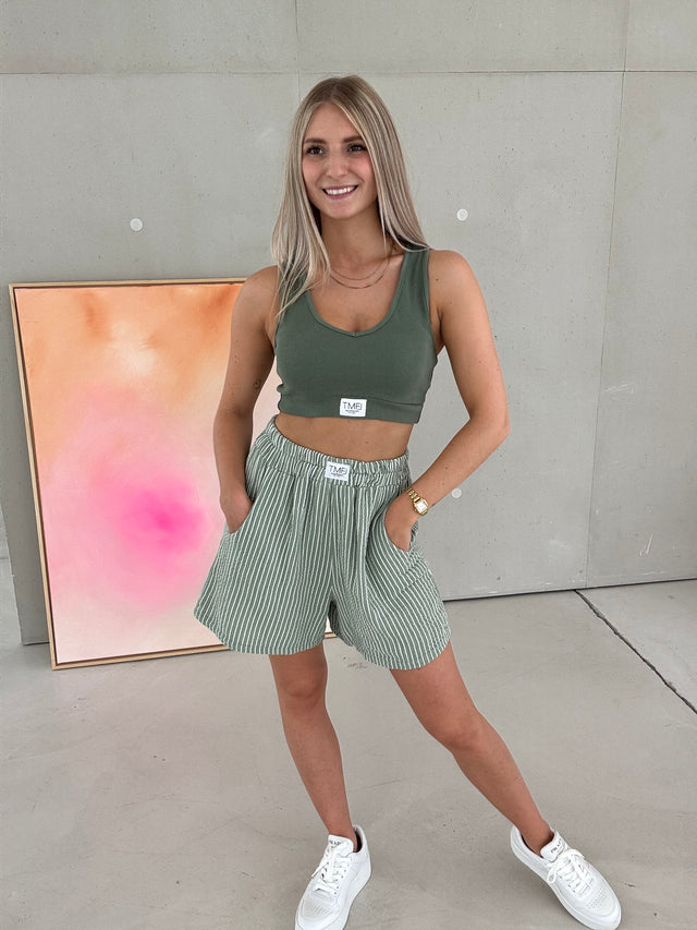 Musselin Shorts olive SOFT STRIPES white