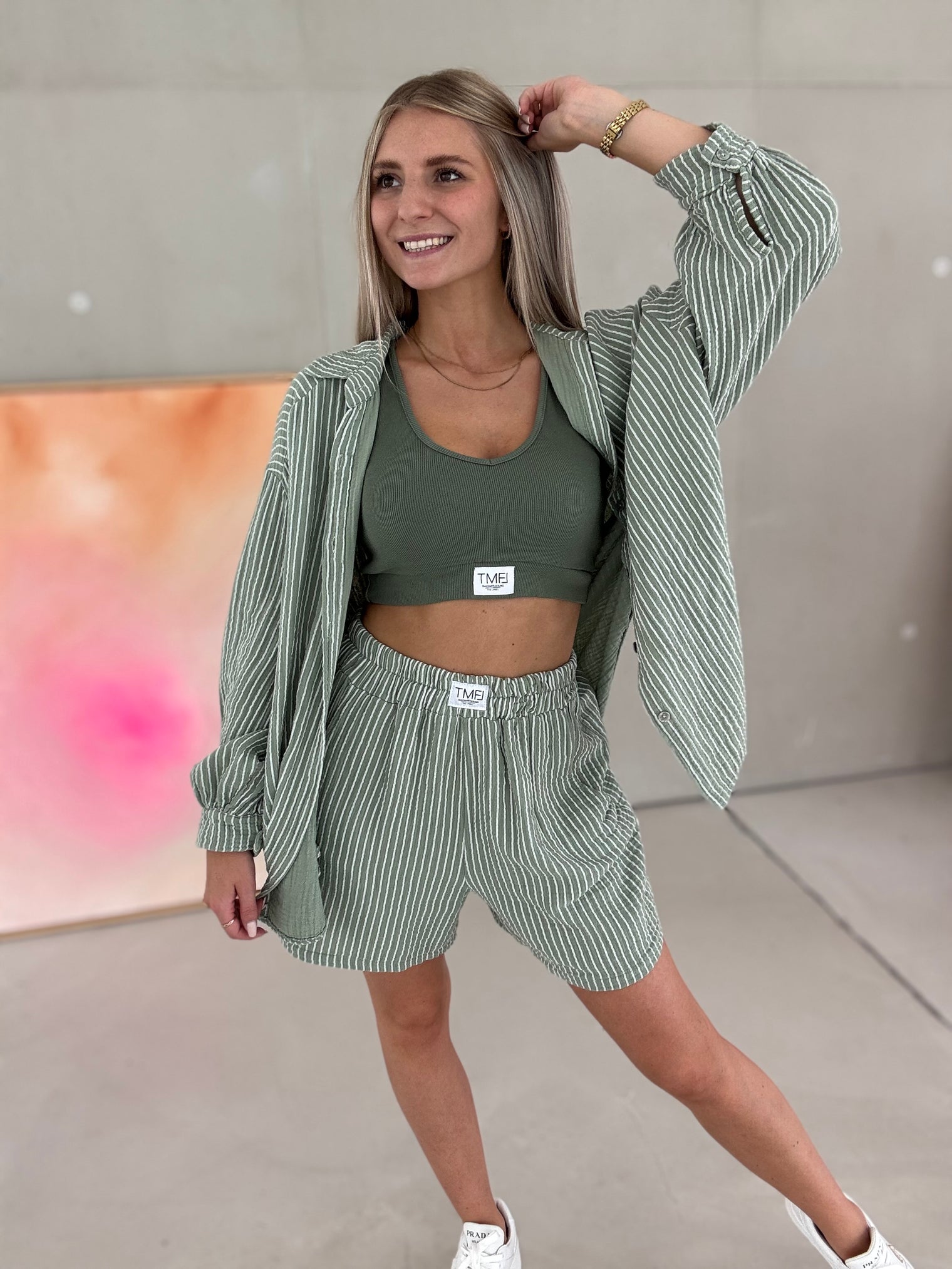 Musselin Bluse olive SOFT STRIPES white