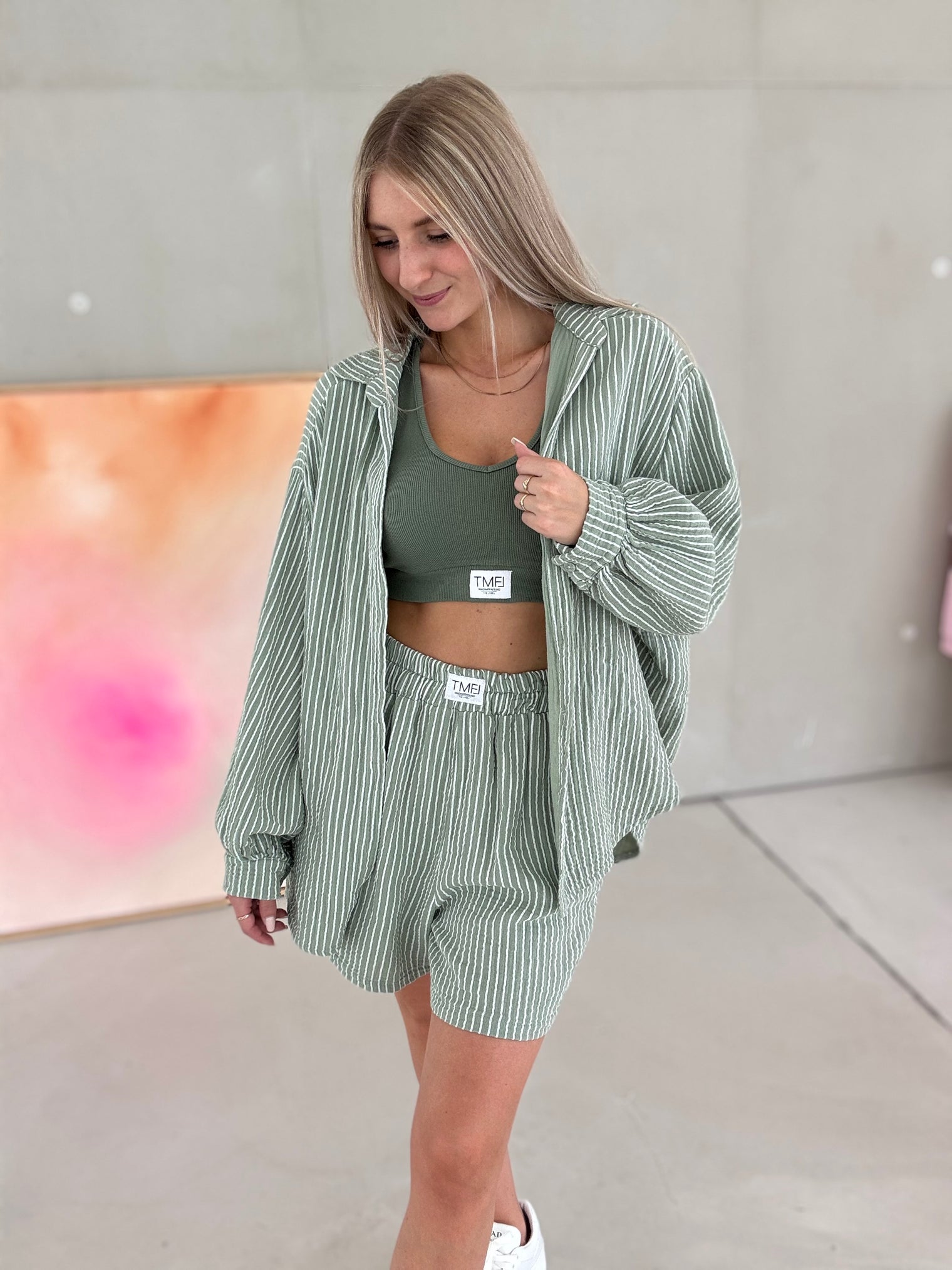 Musselin Bluse olive SOFT STRIPES white