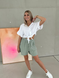 Musselin Bluse kurzarm WHITE zum knoten