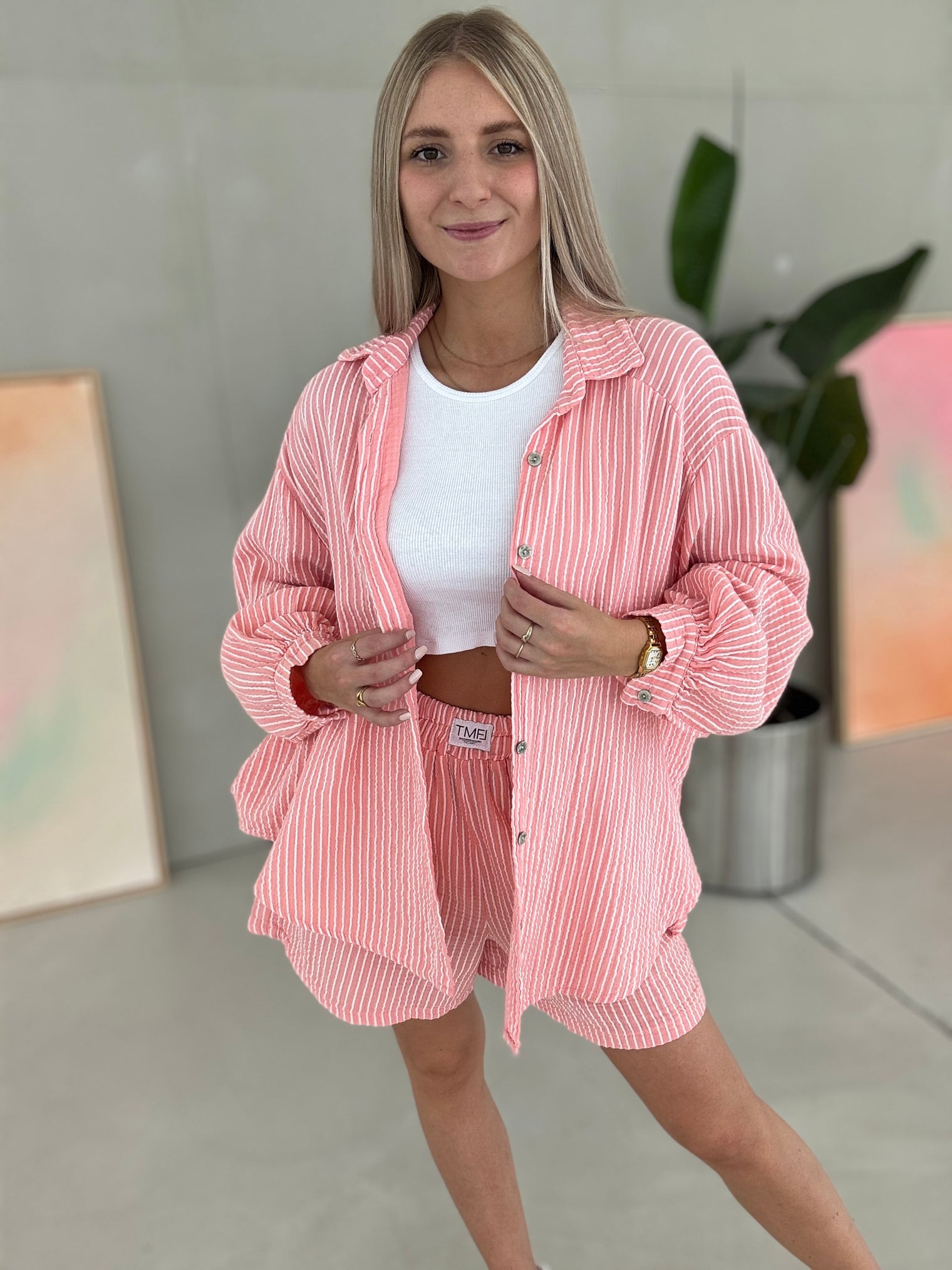 Musselin Bluse peach SOFT STRIPES white