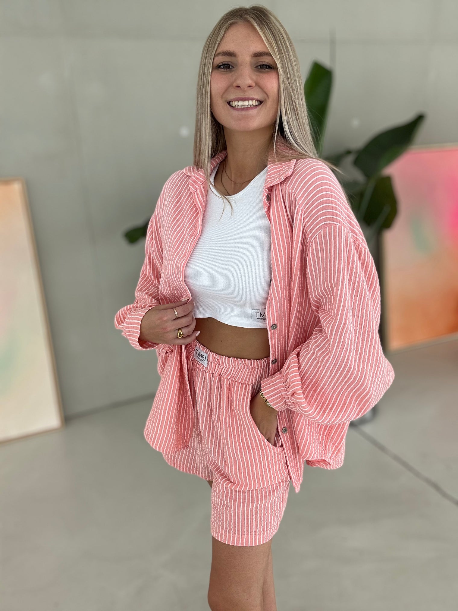 Musselin Bluse peach SOFT STRIPES white