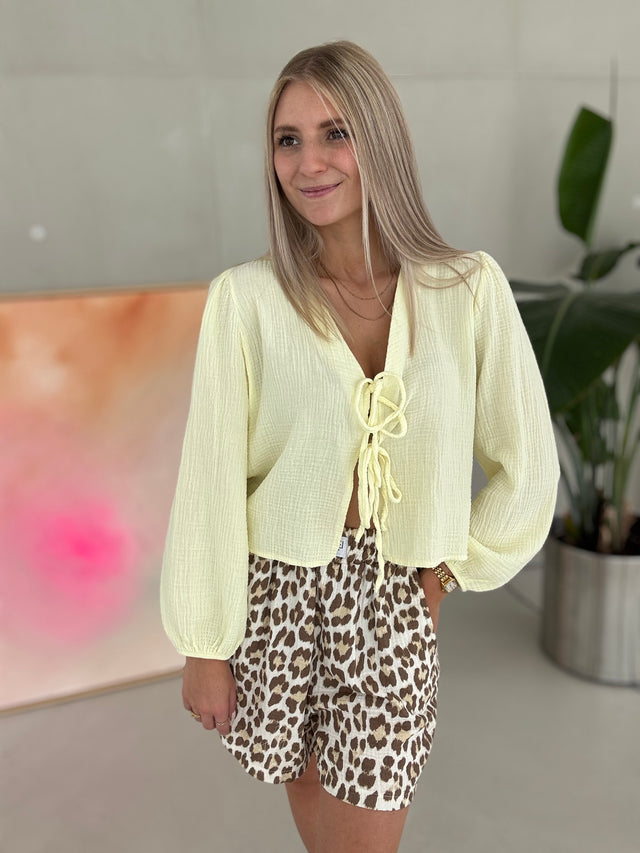 Musselin Bluse BUTTERMILK gelb mit Schleifchen Cropped