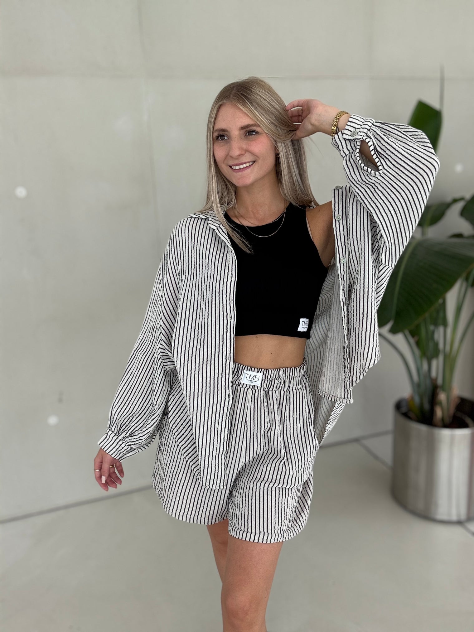 Musselin Bluse offwhite SOFT STRIPES schwarz