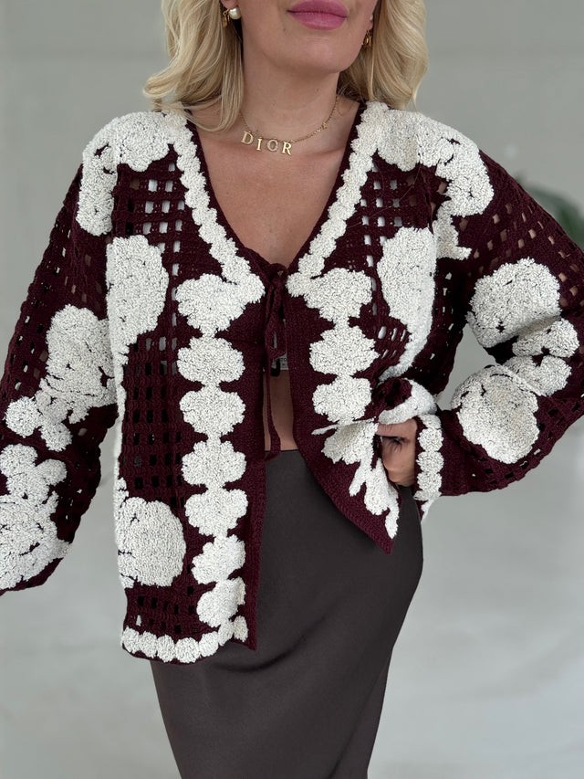 Häkelcardigan CROCHET CASUAL dark red