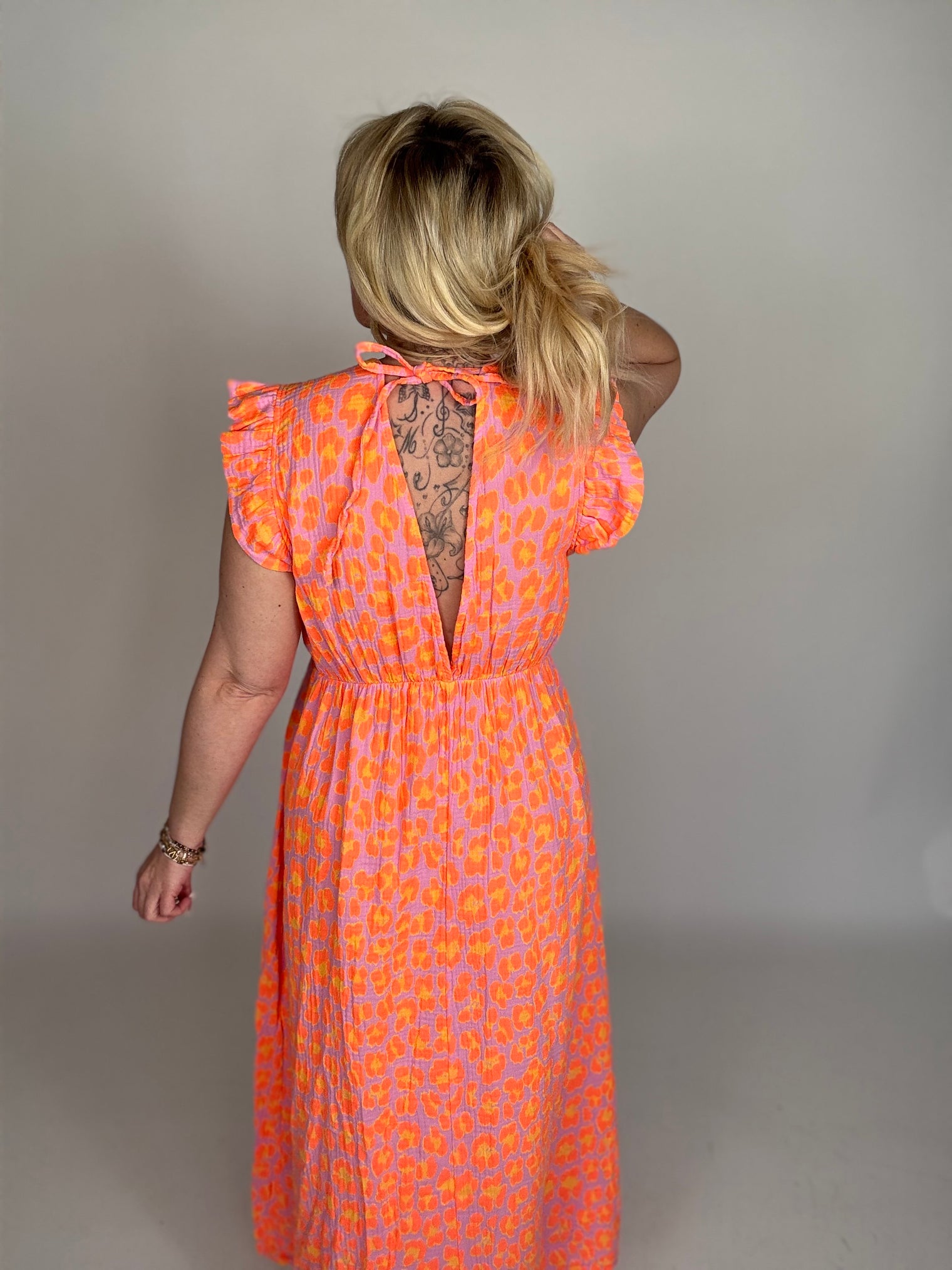 Musselin Kleid rosa LEO POWER gelb/orange