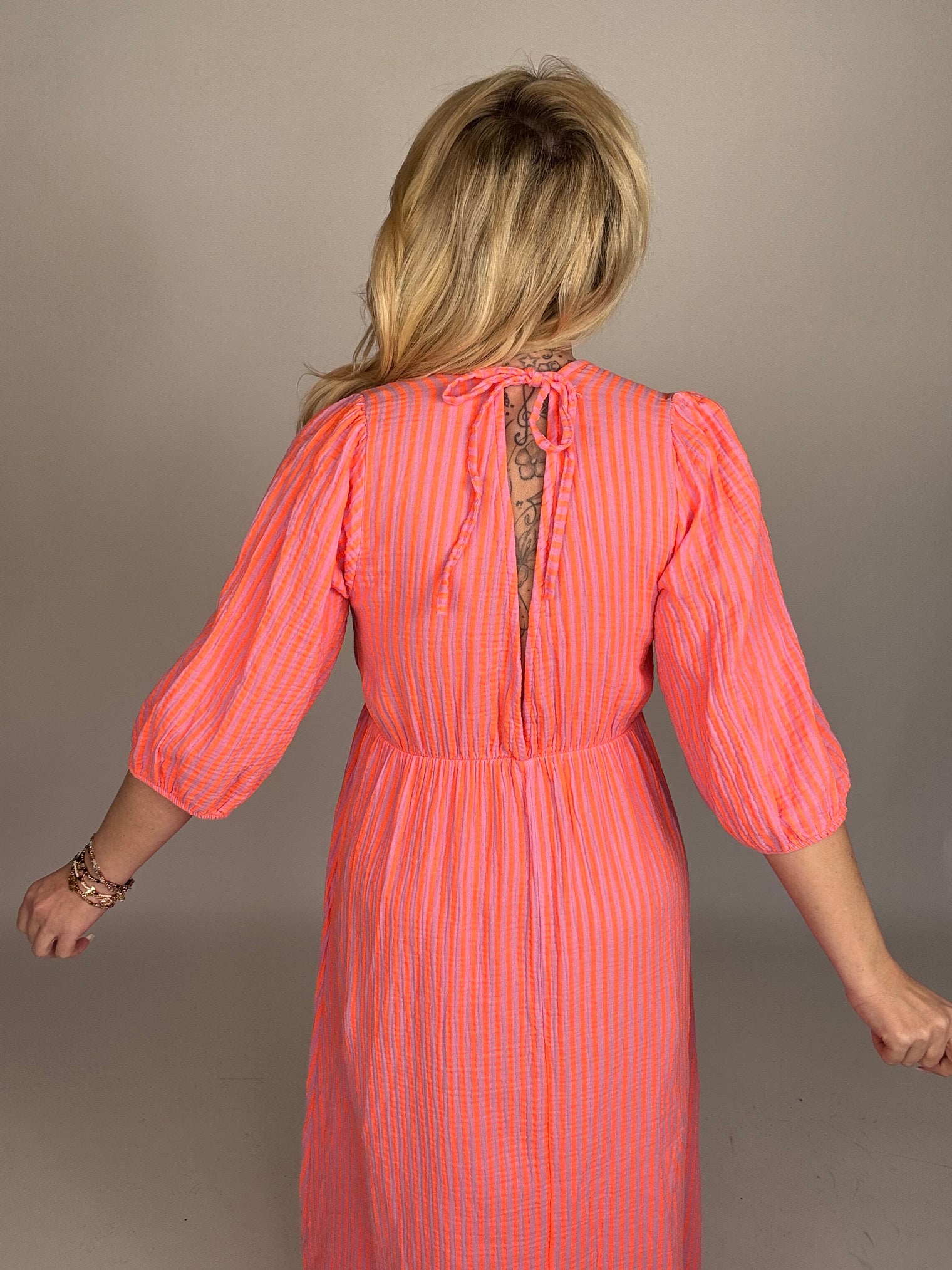 Musselin Kleid langarm rosa ZARTE STREIFEN orange
