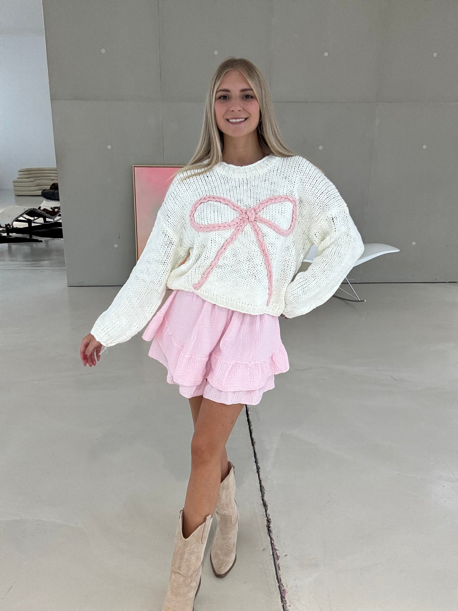Strickpullover weiß BOW LOVE ballerina rosa
