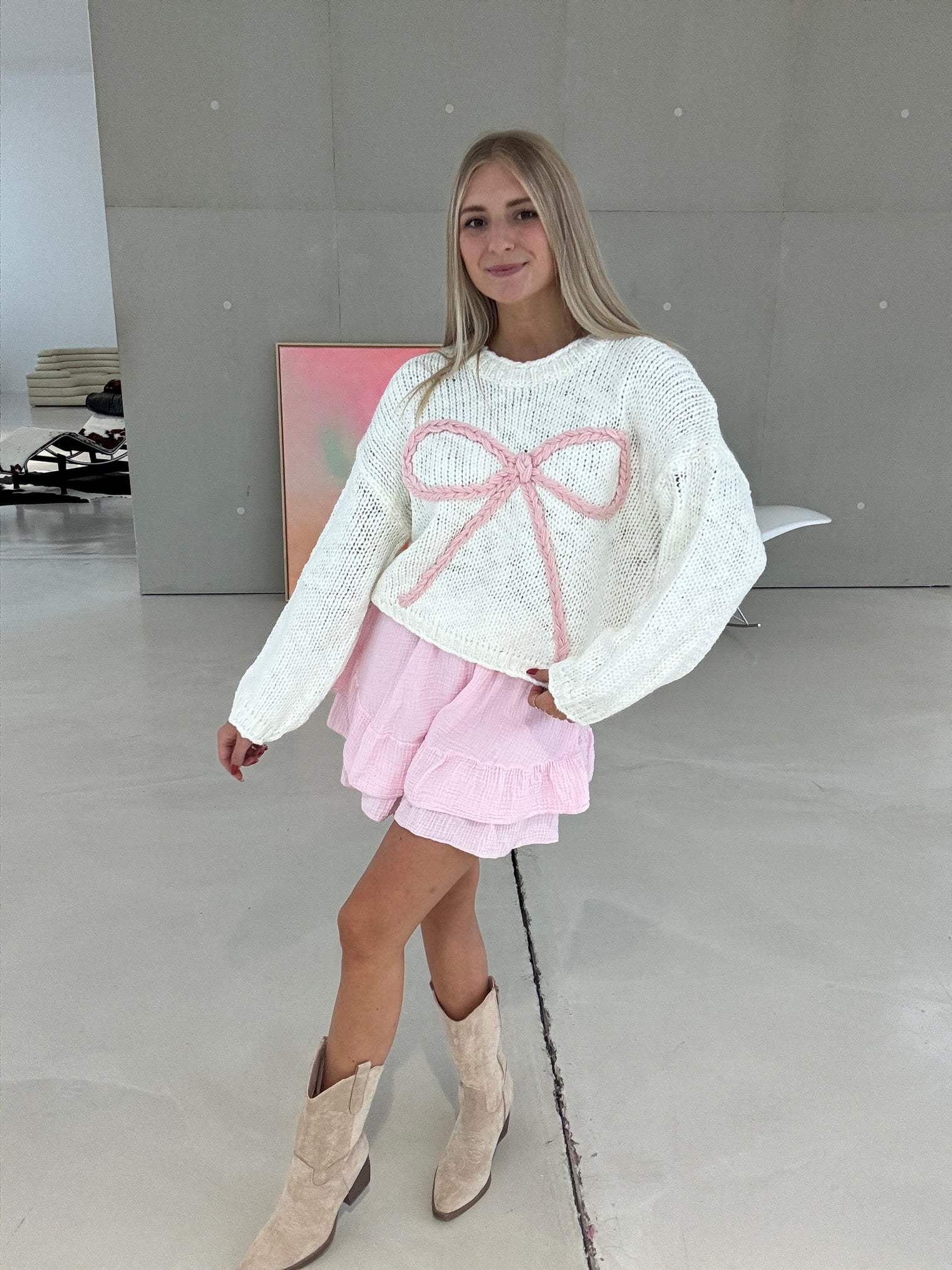 Strickpullover weiß BOW LOVE ballerina rosa