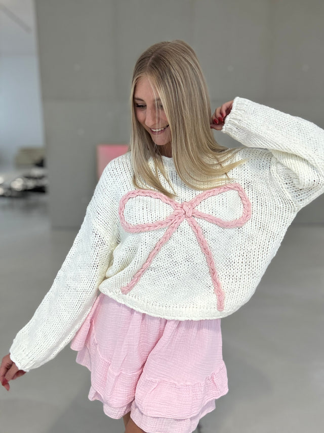 Strickpullover weiß BOW LOVE ballerina rosa