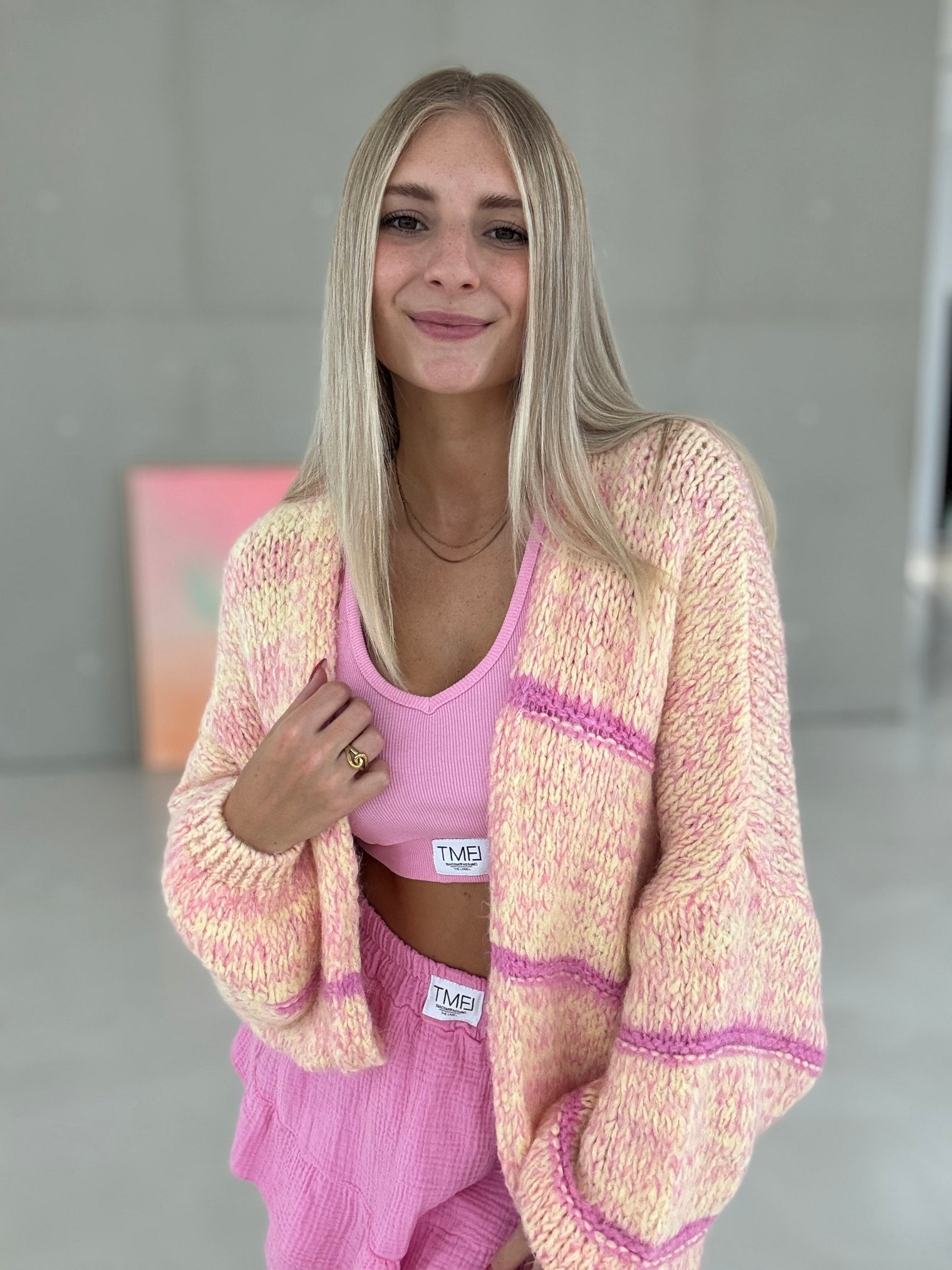 Strickjacke buttermilk yellow SOFT STRIPES ballerina rosa