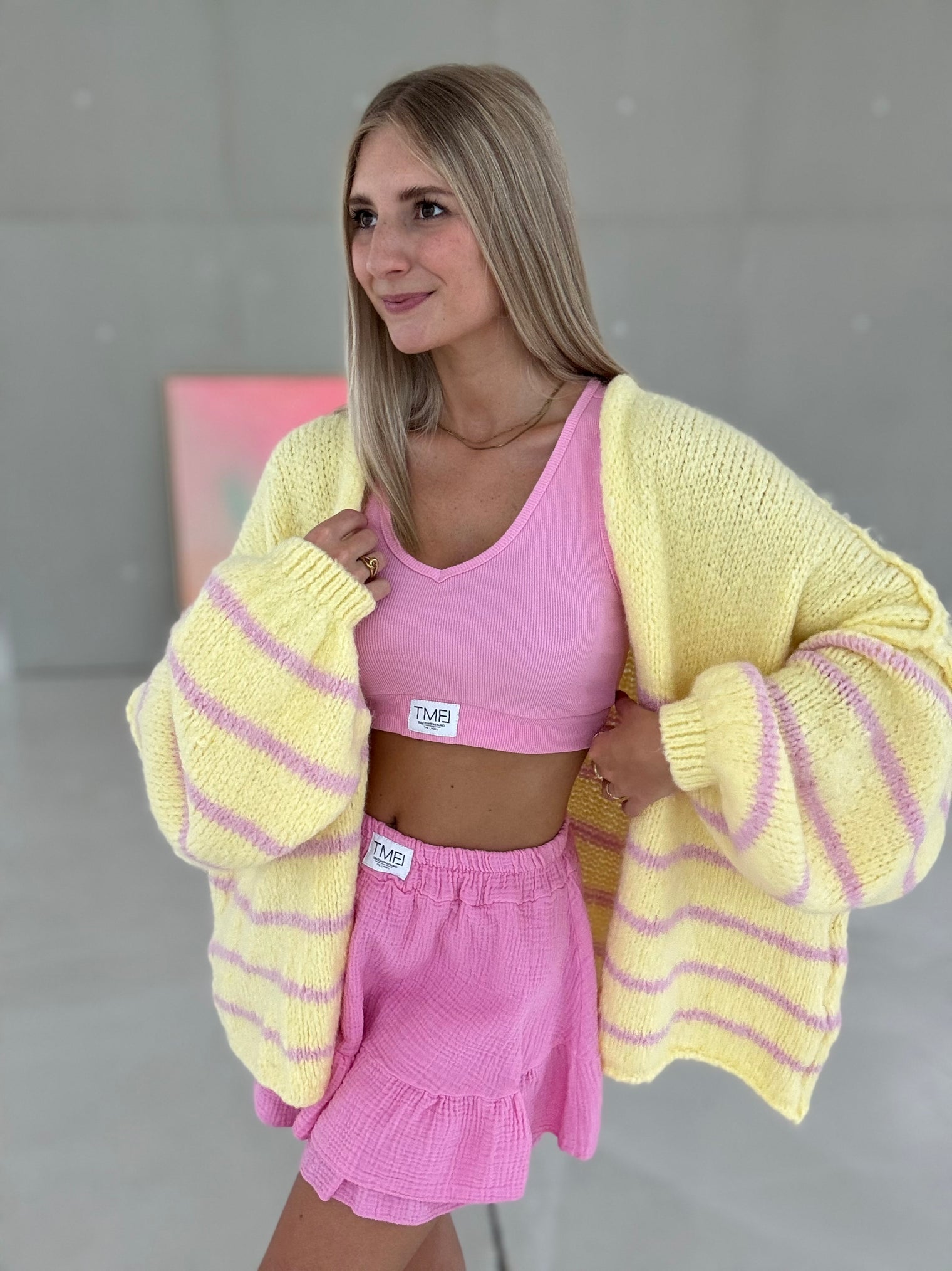 Strickjacke buttermilk yellow SOFT STRIPES ballerina rosa