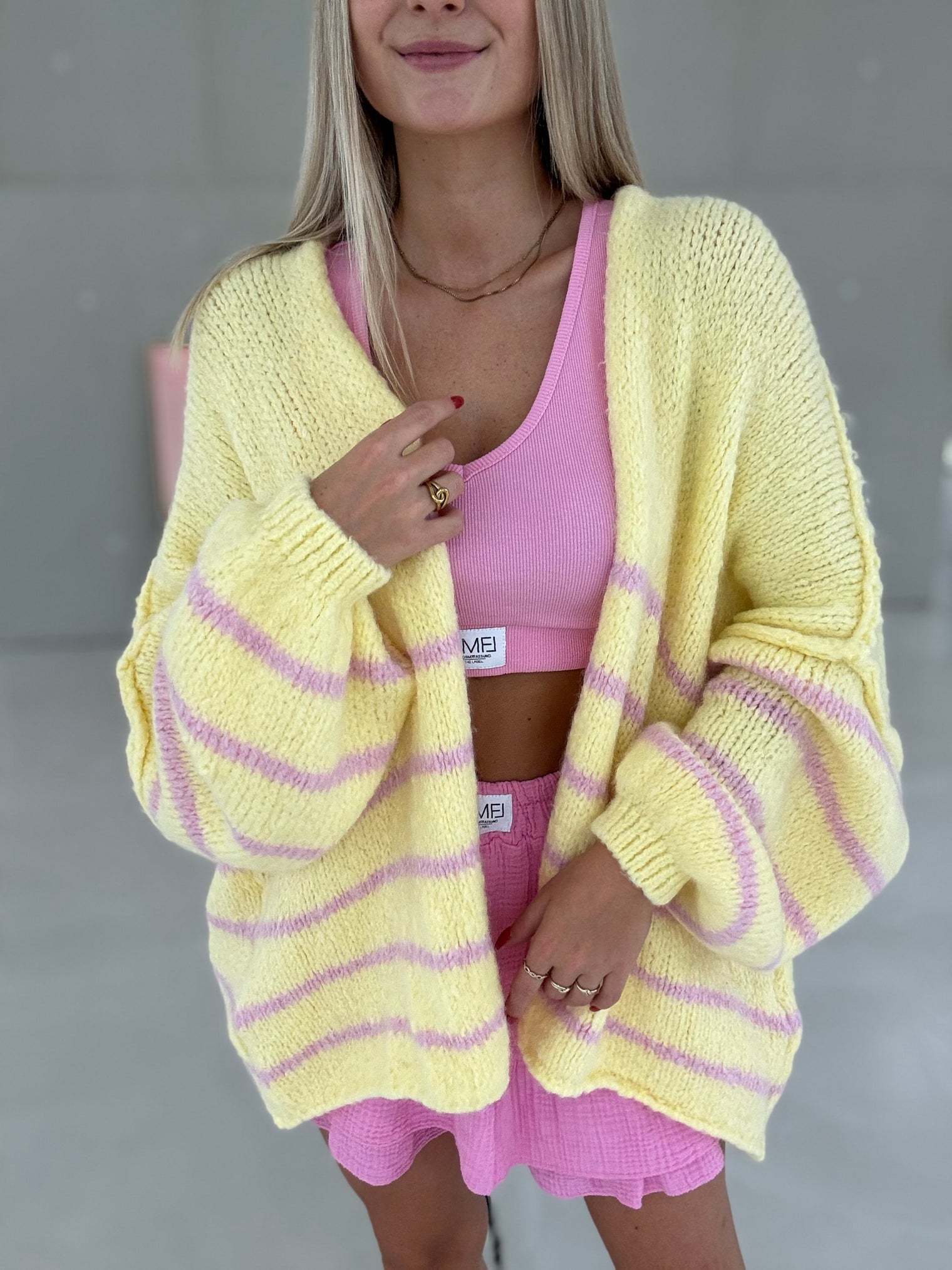 Strickjacke buttermilk yellow SOFT STRIPES ballerina rosa