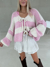 Strickjacke creme BLOCK STRIPES ballerina rosa