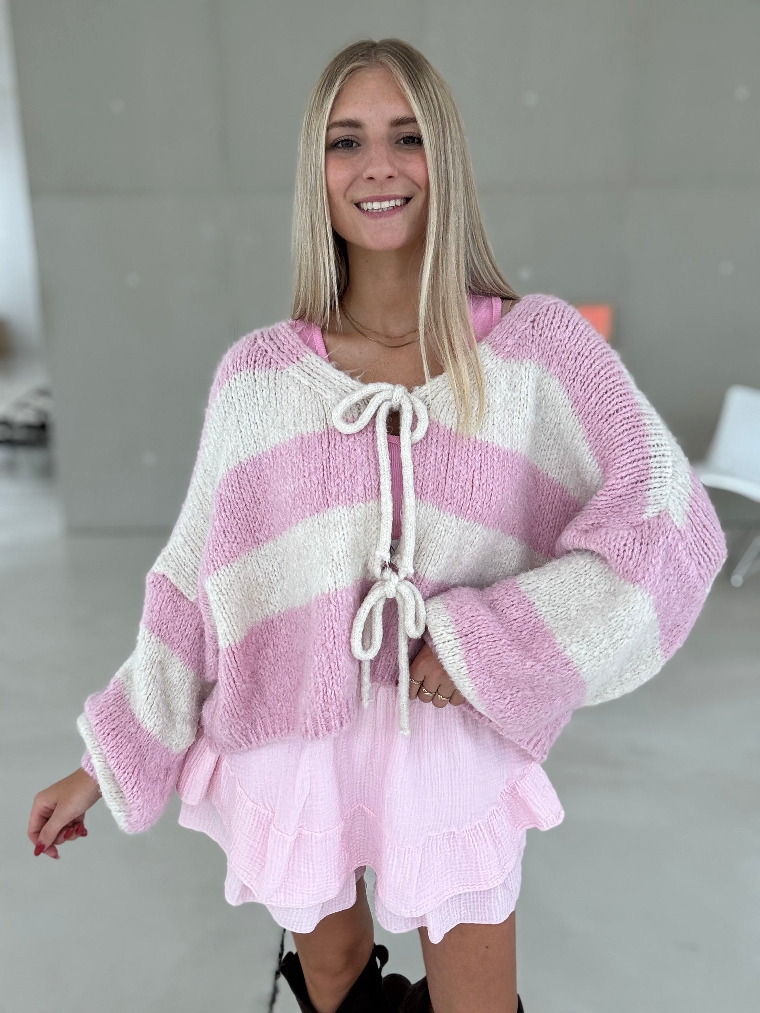 Strickjacke creme BLOCK STRIPES ballerina rosa