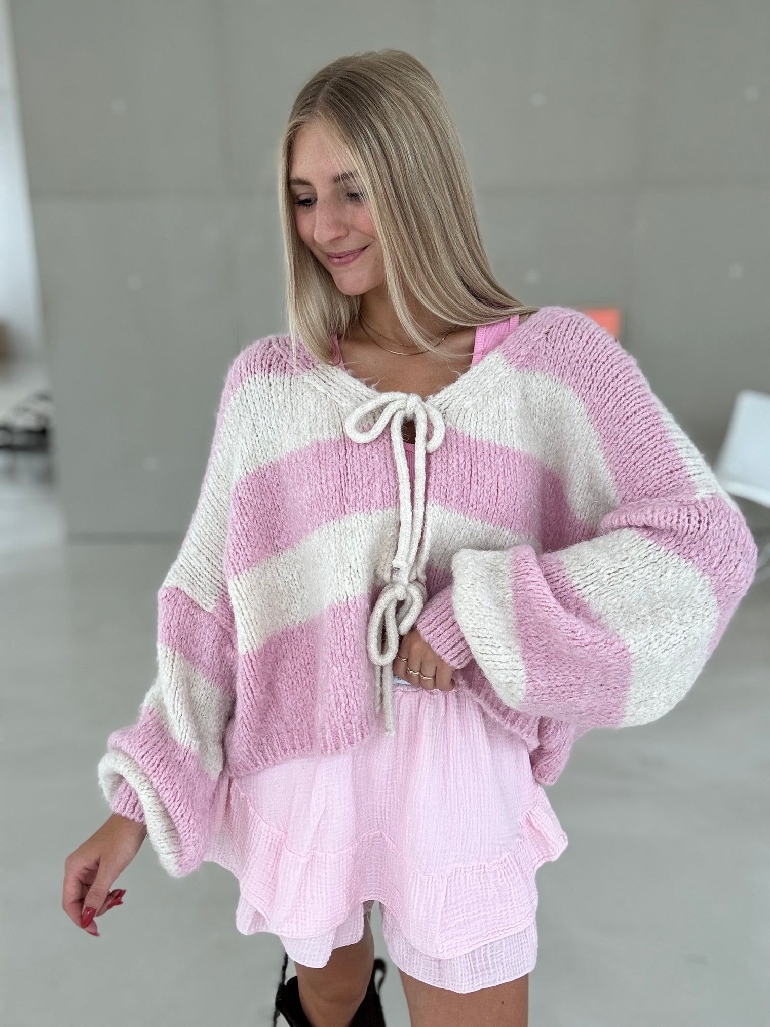Strickjacke creme BLOCK STRIPES ballerina rosa