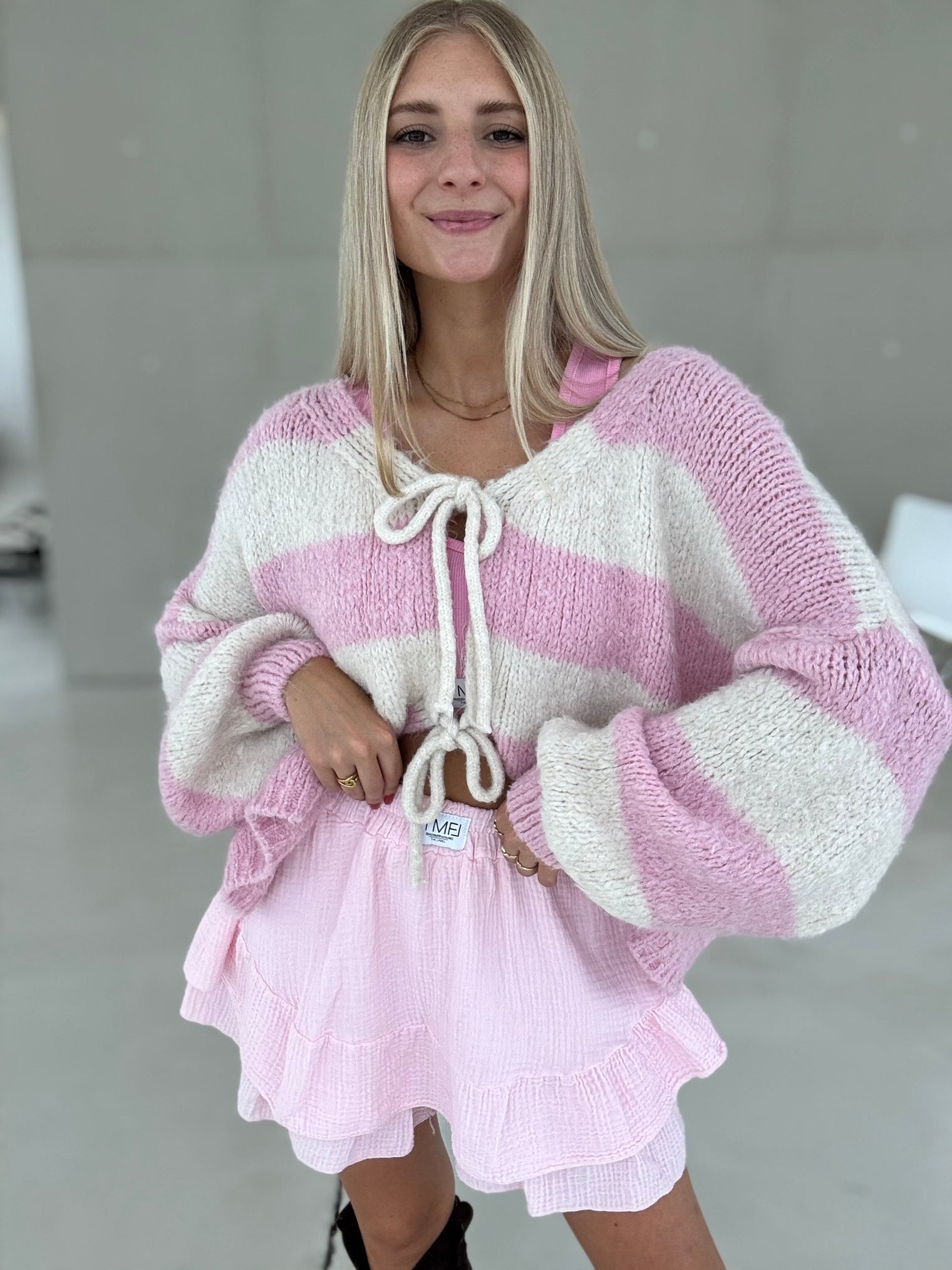 Strickjacke creme BLOCK STRIPES ballerina rosa