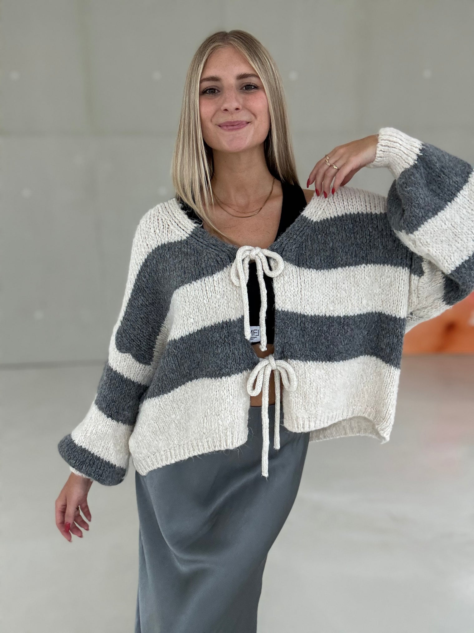 Strickjacke creme BLOCK STRIPES blue
