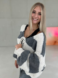 Strickjacke creme BLOCK STRIPES blue